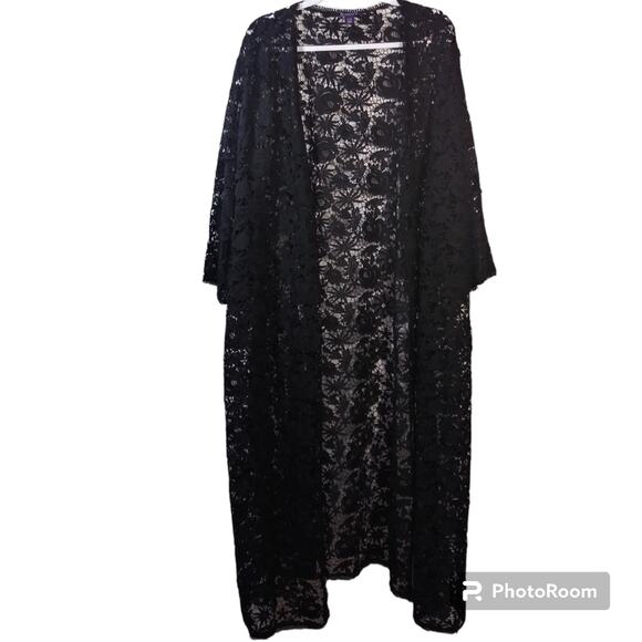 Roaman's Black Lace Long Line Duster Boho Witchy  Size 34W - Picture 2 of 8